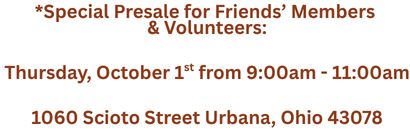 FRIENDS FALL BOOK SALE PRESALE DATE/TIME AND ADDRESS